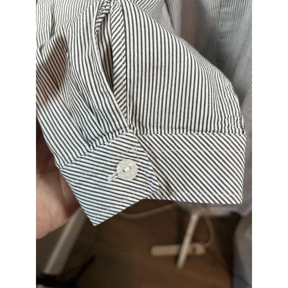 Talbots Women’s Blue White Pinstripe Ruffle Collar Button Front Blouse Size 1X - Picture 4 of 9